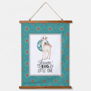 Dream Big Deer Boho Blue Border Nursery Art  Hanging Tapestry