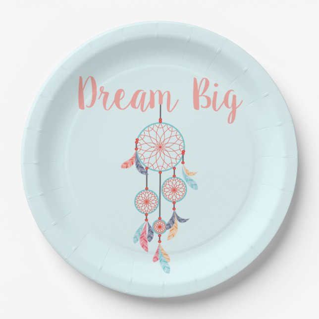 Dream Big Dreamcatcher Bohemian Dream Catcher Paper Plate (Front)