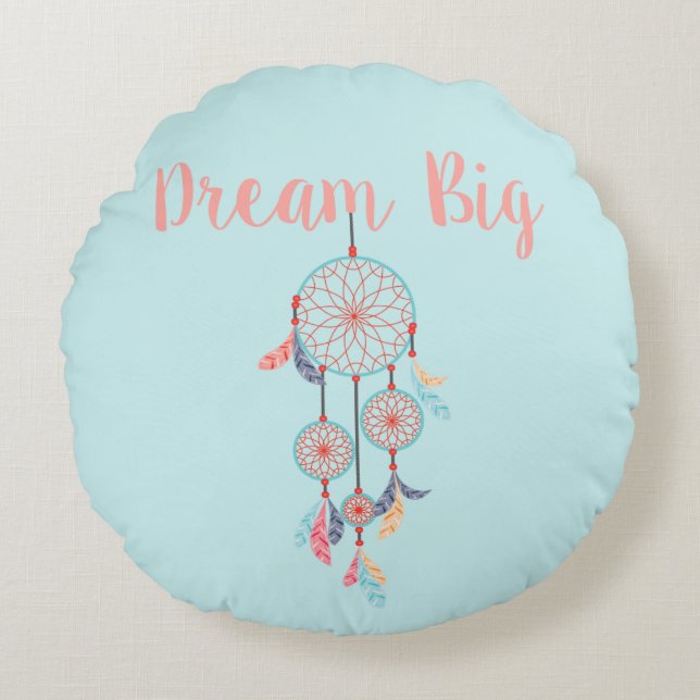 Dream Big Dreamcatcher Bohemian Dream Catcher Round Pillow (Front)