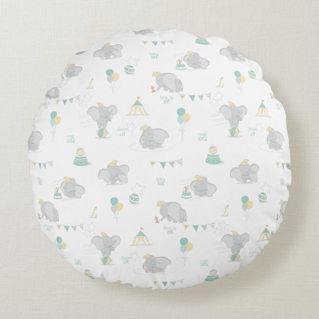 Dream Big Dumbo Pattern Round Pillow (Front)
