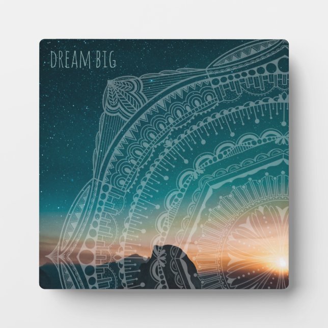 Dream Big Elegant Sunset Starry Night Sky Mandala Plaque (Front)