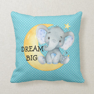 Dream Big Elephant Cute Baby Boy Nursery Gift Throw Pillow