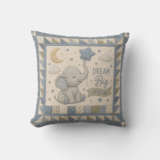Dream Big Elephant Quilt Throw Pillow (Front)