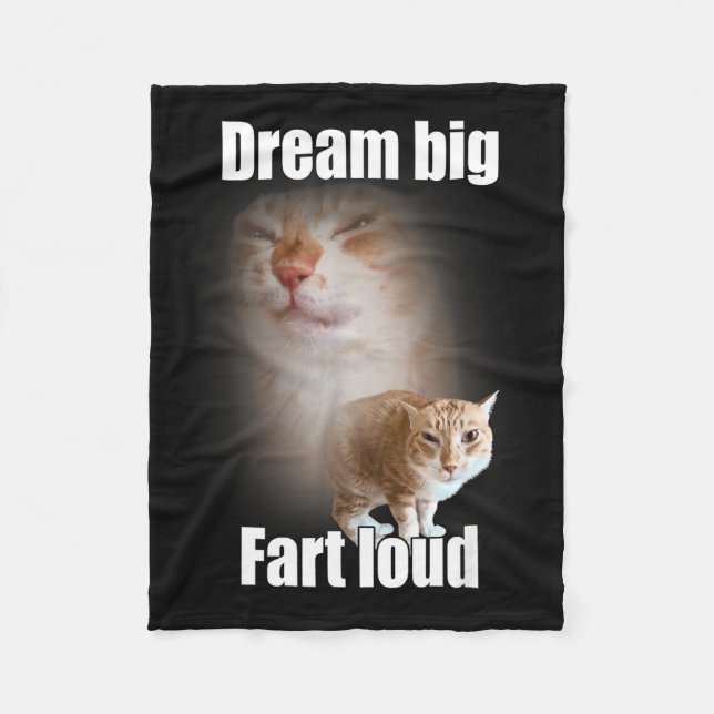 Dream Big Fart Loud Cat Meme Funny Saying  Fleece Blanket (Front)