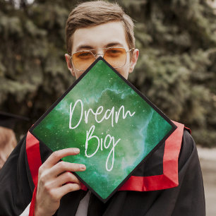 Dream Big Green Galaxy Graduation Cap Topper