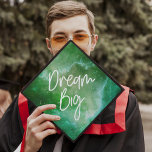 Dream Big Green Galaxy Graduation Graduation Cap Topper<br><div class="desc">Celebrate your graduation day in style with our stylish Dream Big graduation cap topper. The custom graduation cap topper features a green watercolor galaxy background and "dream big" in a modern script font.</div>