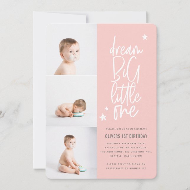 Dream big little one 1st birthday photo card (Front)