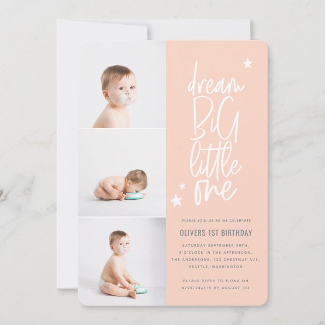 Dream big little one 1st birthday photo card (Front)