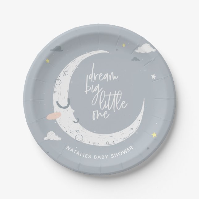 Dream big little one baby shower party paper plate (Front)