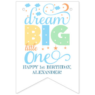 Dream Big Little One Blue Baby Boy 1st Birthday Bunting Flags