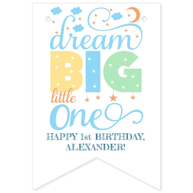 Dream Big Little One Blue Baby Boy 1st Birthday Bunting Flags (First Flag)