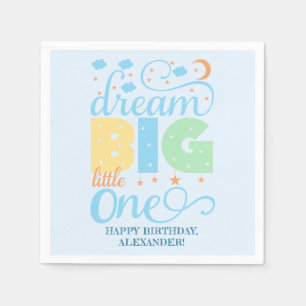 Dream Big Little One Blue Baby Boy 1st Birthday Napkin