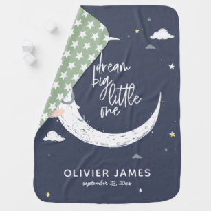 Dream big little one moon + clouds personalized baby blanket