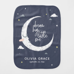Dream big little one moon + clouds personalized burp cloth