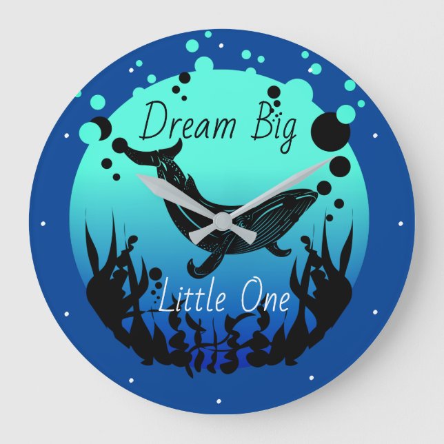 Dream Big Little One or Child's Name Whale Ocean  Large Clock (Front)
