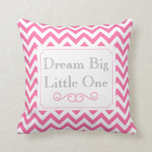 Dream Big Little One, Pink White Grey Chevron Throw Pillow