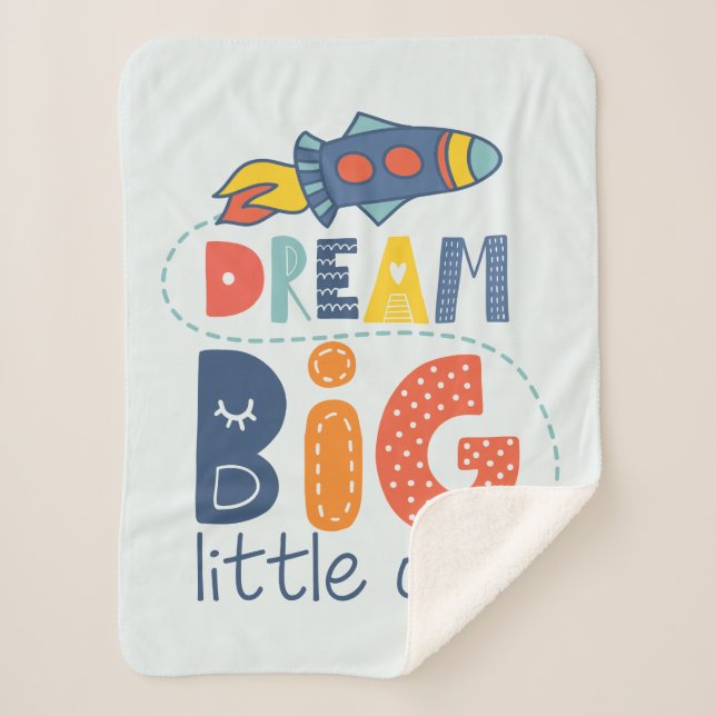 Dream Big Little One Rocket Sherpa Blanket (Front)