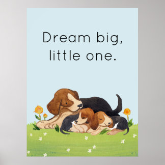 Dream Big Little One Watercolor Puppy Nursery Poster