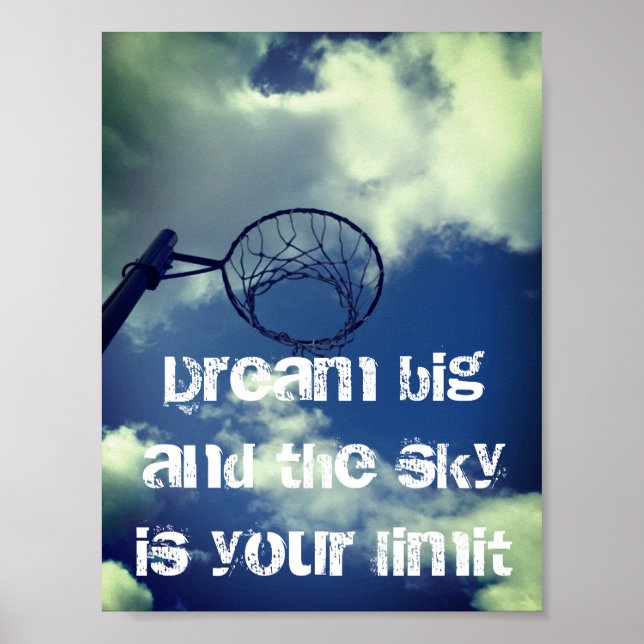Dream Big Motivational Netball Quote Poster (Front)
