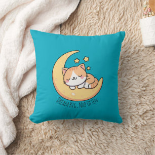 Dream Big Nap Often Cat On Moon Throw Pillow