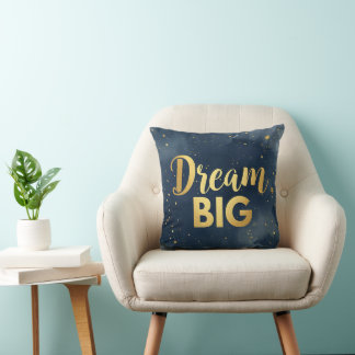 Dream Big Navy Gold Watercolor Galaxy Stars Luxury Throw Pillow