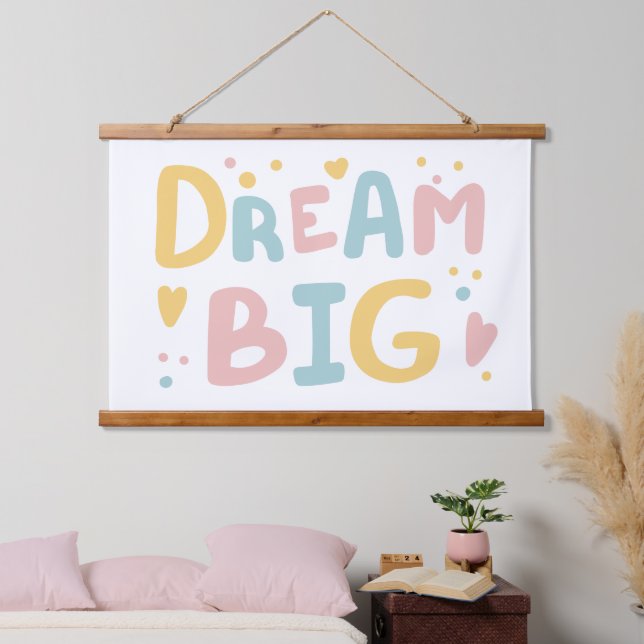 Dream Big Pastel Hearts Hanging Tapestry (Bedroom)