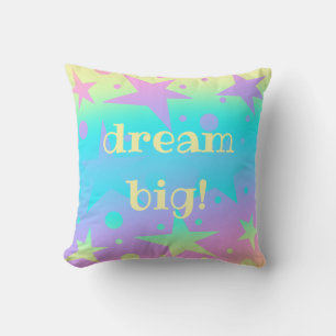 "Dream Big!" Pastel Stars And Dots Gradient Throw Pillow