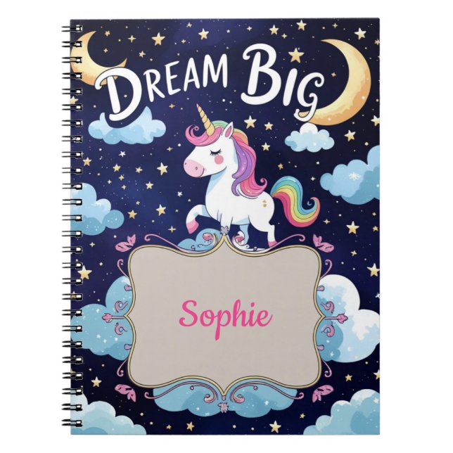 Dream Big – Personalized Magical Unicorn Notebook (Front)