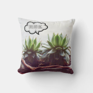 Dream Big Phrase Succulent Aeonium Throw Pillow