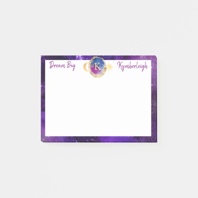 Dream Big Purple Galaxy Monogram Small Rectangular Post-it Notes (Front)