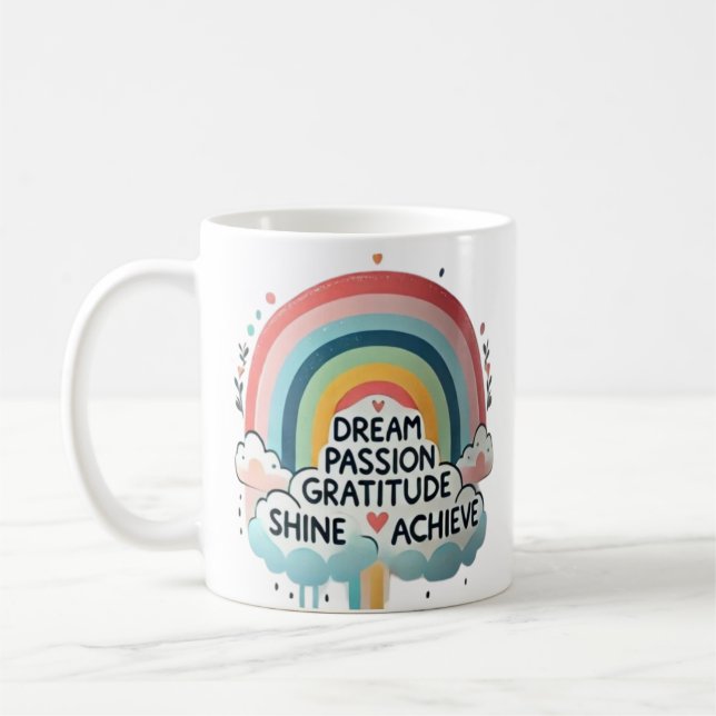 Dream Big Rainbow & Cloud Themed Coffee Mug (Left)