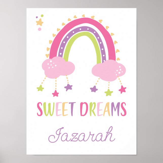 Dream Big Rainbow Hearts Stars Girls Poster (Devant)