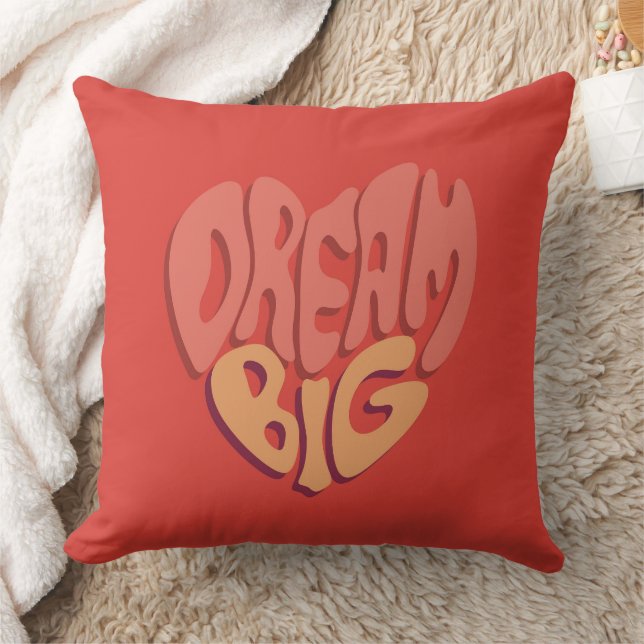 Dream Big: Red Heart Powerful Slogan Throw Pillow (Blanket)