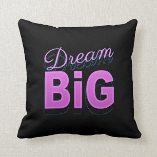 Dream big retro style pink black neon 80s pillow