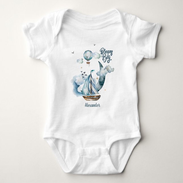 Dream Big Ship in the ocean Customizable Baby Bodysuit (Front)