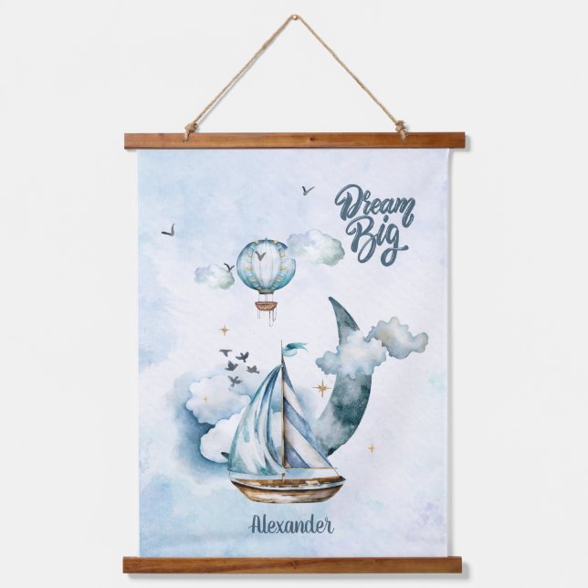 Dream Big Ship in the ocean Customizable Hanging Tapestry (Front)