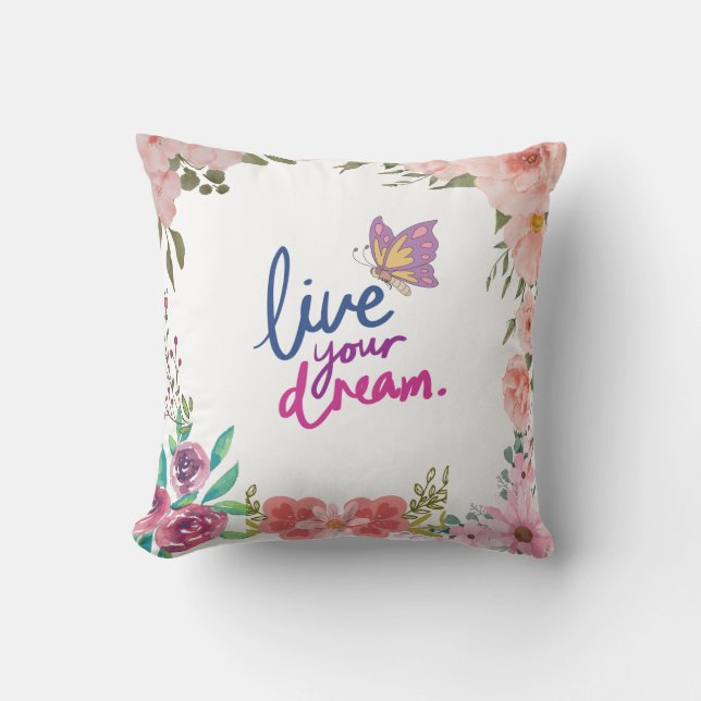 "Dream Big, Sleep Well: The Ultimate Dream to Live Throw Pillow (Front)
