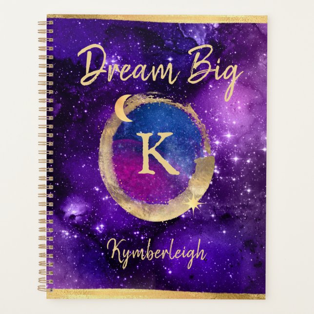 Dream Big Violet Galaxy Glam Gold Monogramme Large (Devant)