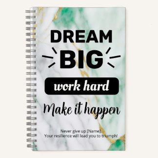 Dream Big Work Hard Emerald Gold  Customizable Notebook
