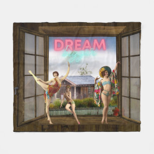 Dream Bigger Altered Art Vintage Dancers   Fleece Blanket
