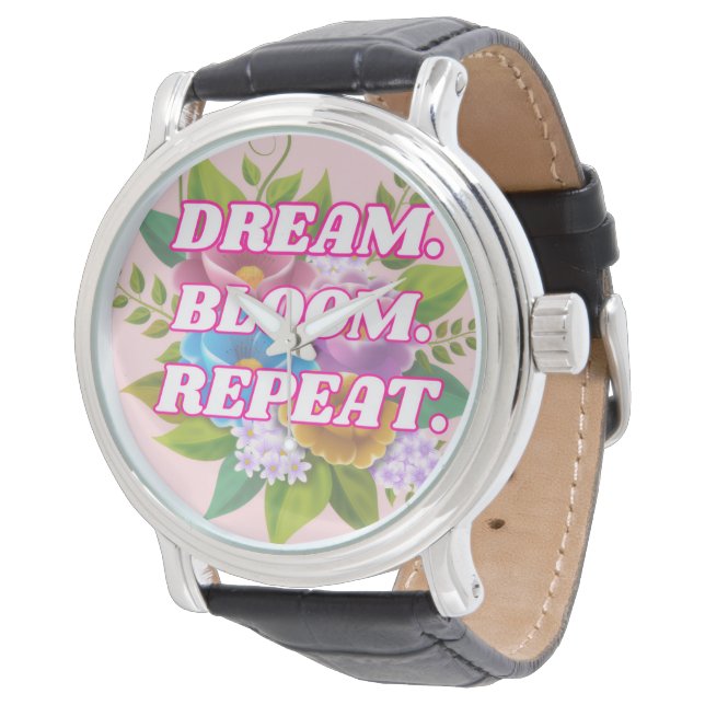 Dream Bloom Repeat Floral Motivational Necklace  Watch (Angled)