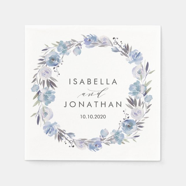 Dream Blue | Floral  Rustic wedding Personalized Napkin (Front)