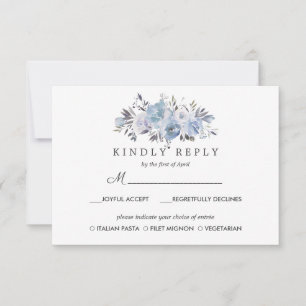 Dream Blue Floral Wedding RSVP MEAL option Card
