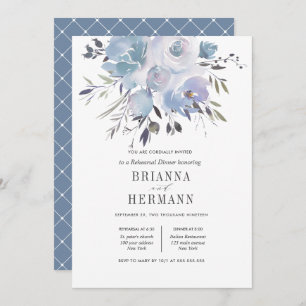 Dream Blue   Flowers Wedding  Rehearsal Dinner Invitation