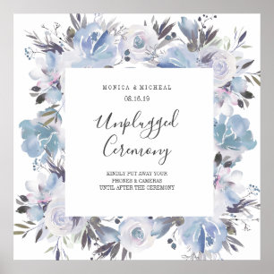 Dream Blue Square Unplugged Wedding Ceremony Sign