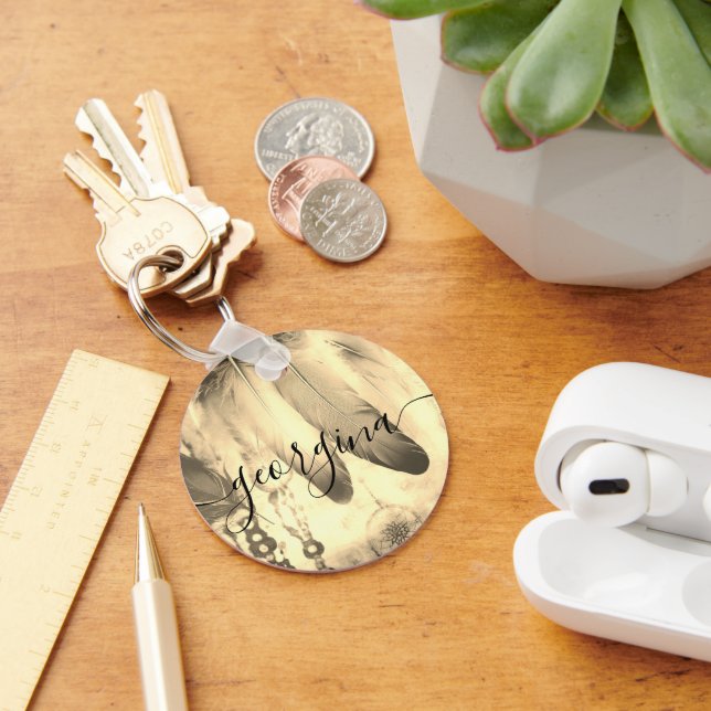 Dream Boho Bohemian Style Dreamcatcher Feathers  Keychain (Desk)