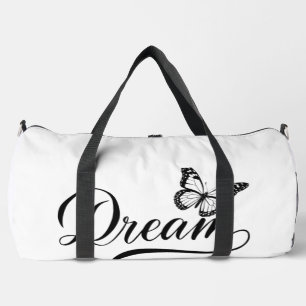 Dream Butterfly - Elegant Black Script Inspiration Duffle Bag