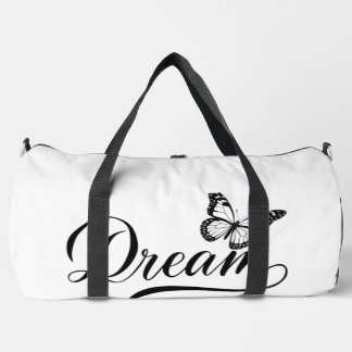 Dream Butterfly - Elegant Black Script Inspiration Duffle Bag