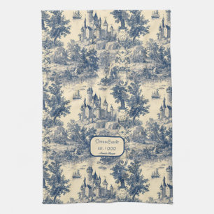 Dream Castle Classic Blue and Ivory Toile de Jouy Kitchen Towel