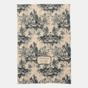 Dream Castle Midnight and Ivory Toile de Jouy Kitchen Towel